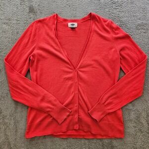 Old Navy Womens Coral Orange 100% Cotton V-Neck Button Front Cardigan Sweater M
